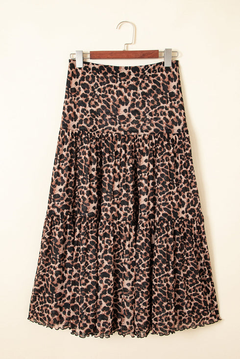 Reversible Leopard Floral Ruffle Hem Southern Maxi Skirt